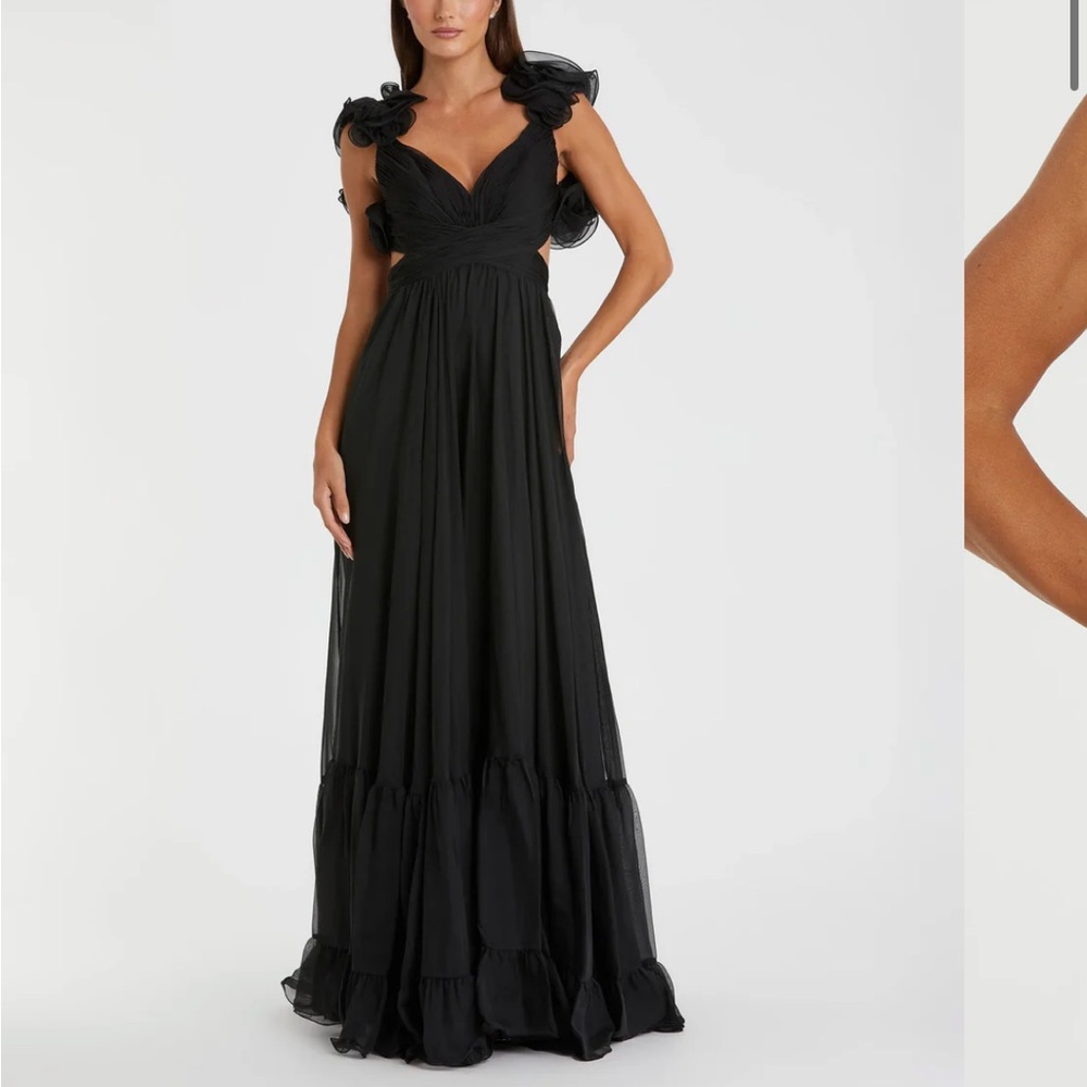Mac Duggal Black Rosette Chiffon Cutout Empire Waist Gown